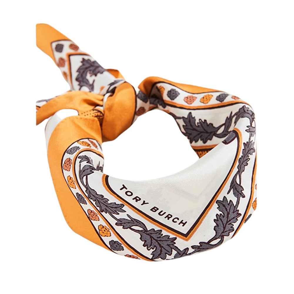 Tory Burch Women's Golden Yellow Wonderland Vine Neckerchief Silk Scarf